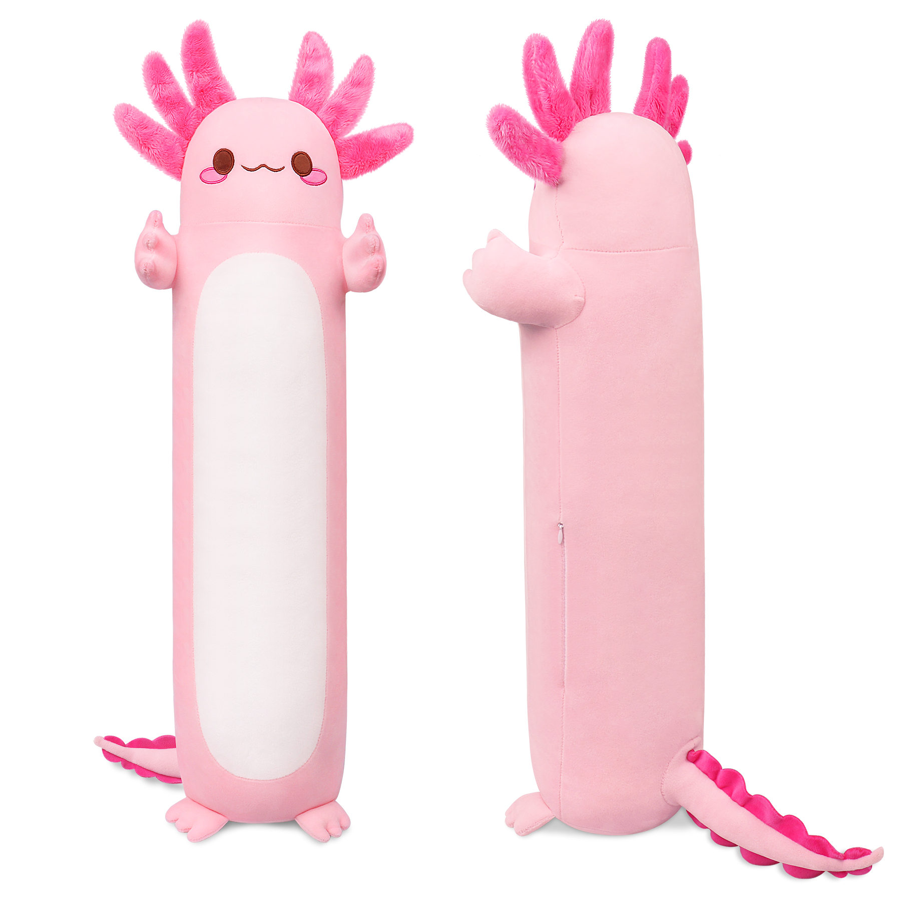 Auspicious beginning Cute Soft Stuffed Animal Long Axolotl Plush  Pillow ,Kawaii Cat face Standing Pillow for Children Adults Gifts